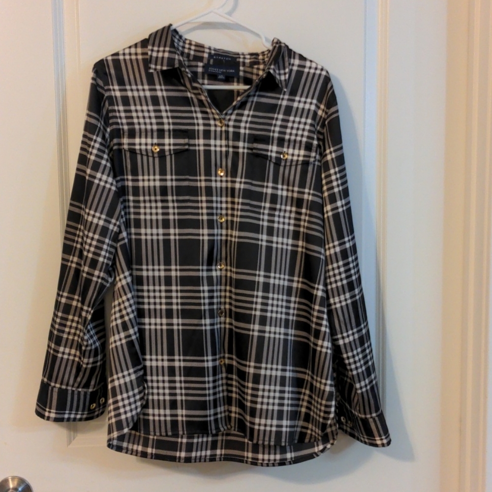 Black and White Long Sleeve Plaid Shirt